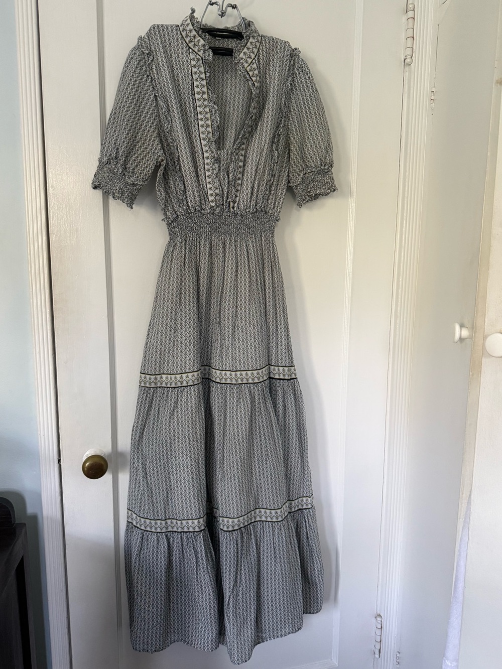 Max Studio Dress 100% Cotton Smocked Tiered Maxi Printed Sz S